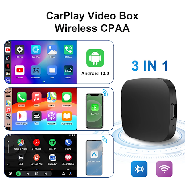 Carplay AI Box Android 13 Trådløs Android Auto Smart TV Box