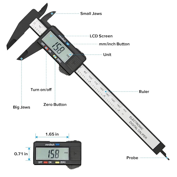 150 mm Elektronisk Digital Bok Kol Fiber Rav Värnier Bokok Mätare Mikrometer Mätningsverktyg Digital Linjal