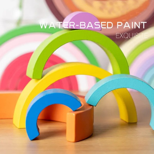 Bue bro regnbue byggeklodser børn montessori pædagogiske spil farve og form kognitivt træ legetøj