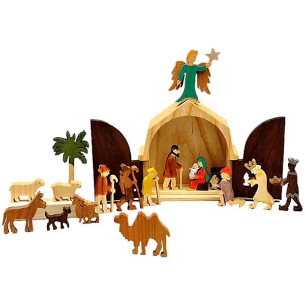 Jul Fødsel Set Klassisk Fødsel Figurer Middelpunkt Dekoration Fødselskirken Scene Træ Ornamenter