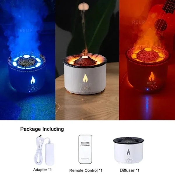 Eterisk Olje Diffuser Luftfukter Aroma Diffuser Aromaterapi Vulkan Luftfukter med flamme & Volcano Mist Mode 2 Colors Timer
