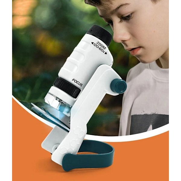 Barn vetenskap experiment ficka mikroskop leksak kit 60-120x pedagogisk mini handhållen mikroskop med ljus