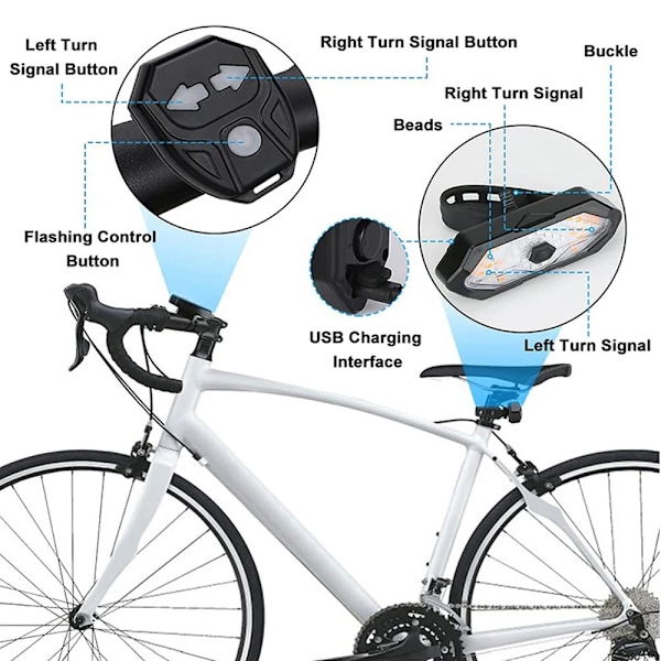 Cykel Vrid Signal Bakre Ljus Fjärrkontroll Cykel Ljus USB Uppladdningsbar LED Cykel Lampa