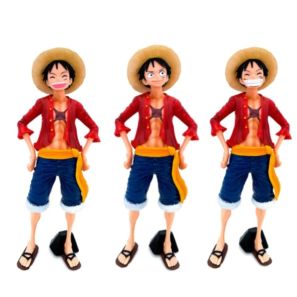 One Piece Anime Figur Confident Smiley Luffy Three Form Face Changing Doll Action Figurine Model Legetøj