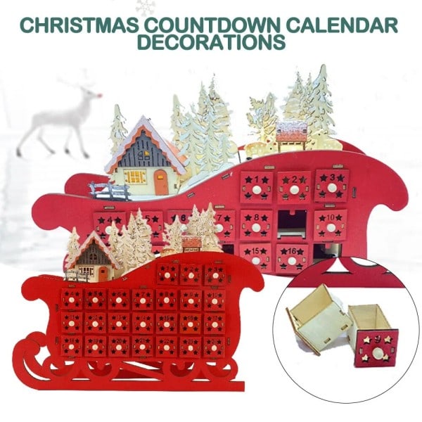 Jul Slæder Advent Kalender Ornamenter Træ Lysende Dekoration Gadget
