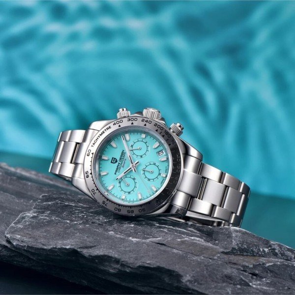 Rustfrit stål Bezel Mænd Quartz Armbåndsure Luksus Safir Glas Kronograf Ur