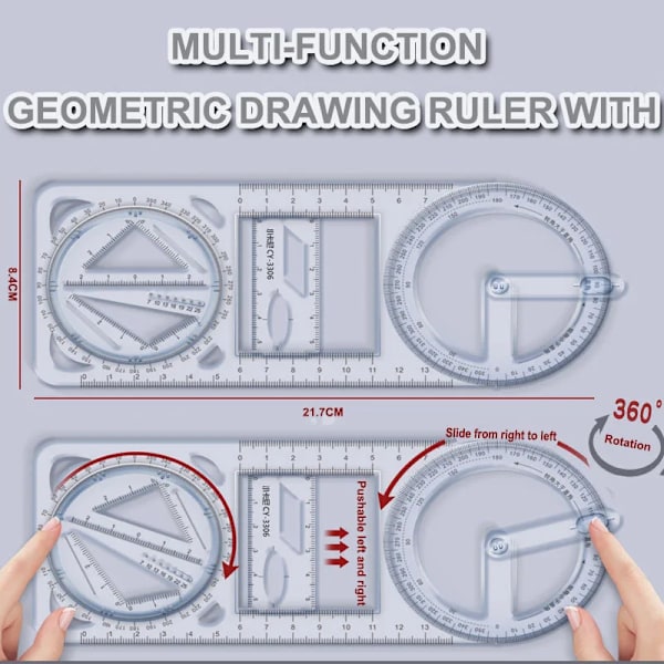Multi funktionel 360 ° bevægelig geometrisk tegning lineal