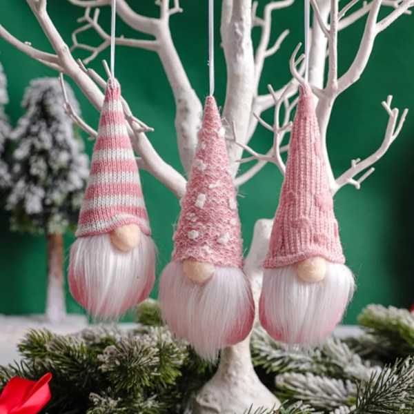 3 stykker jul mini dukke gnom jule tre anheng rosa plysj dukke anheng hjem jule pynt