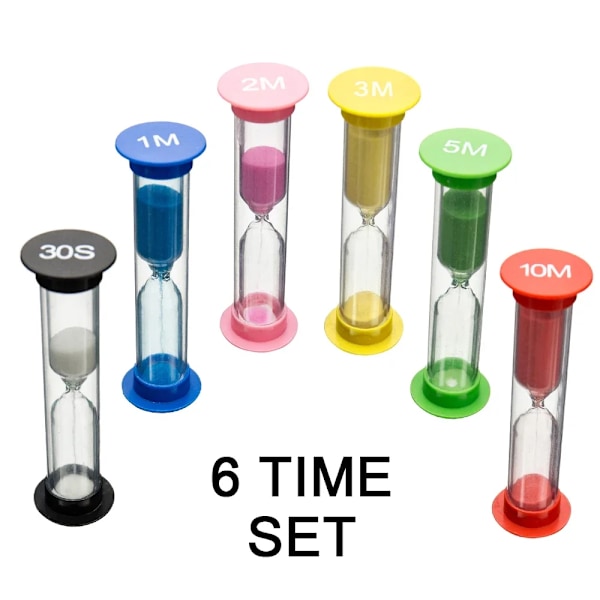 Sett 6  Sand Timer Plast Timeglass Timer Fargerikt Sandglass Timeglass liten