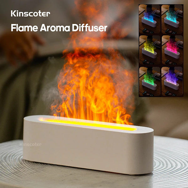 Bästa kvalitet Eterisk Olja Aroma Diffuser Låga Luft luftfuktare Ultraljud Cool Dimma Diffusor med  RGB Realistisk Eld Natt Ljus