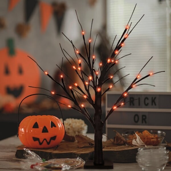 Musta Koivu Puu LED Yö Valo Halloween juhla koriste kotiin baari riippuva koristeet puu