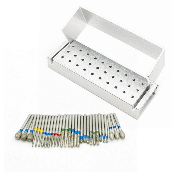 30 stk Dental Diamant Burs Drill Desinfeksjon Blokk Høy Speed Håndstykke bors Holder