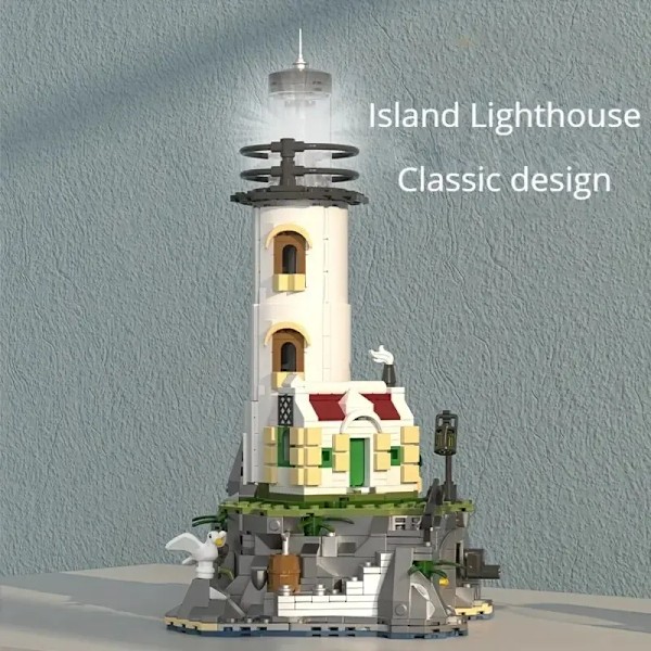 1092 stykker Hav Ø Elektrisk Fyrtårn Bygning Klodse Fisherman's Hut Lys Hus Model Model Idé Dekoration