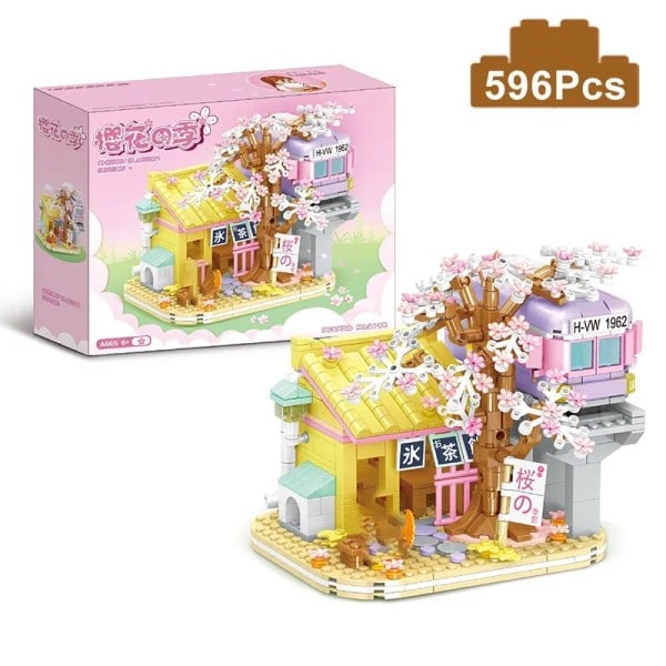 Creative Street View Izakaya Sakura Hus Model Bygning Klodse By Cherry Blossom Hut MOC Bricks
