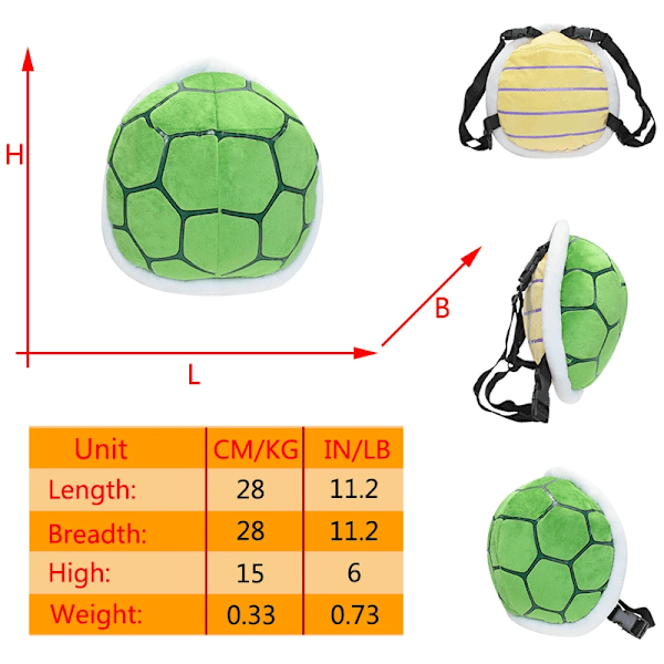 Mario Turtle Skolväska Grön Röd Sköldpadda Shell Bowser Plysch väska Kawaii Wing Ryggsäck