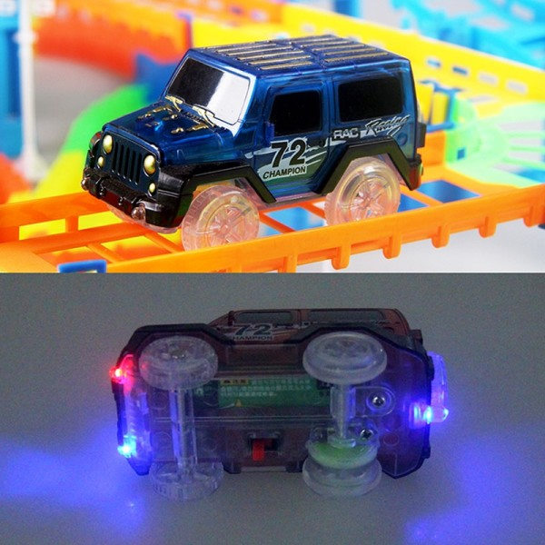 Jernbane Racing Bor Leke Set Educational DIY Bend Flexible Race Track Elektronisk Blits LED Lys Bil Leker