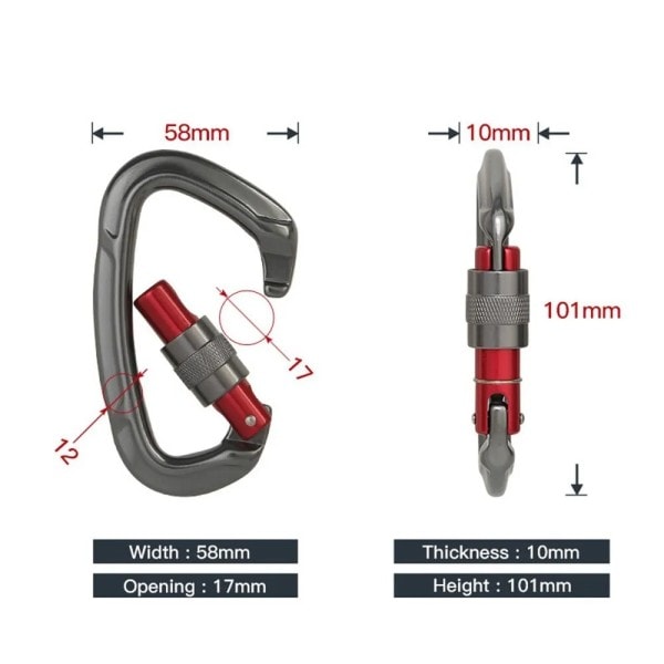 Outdoor Camping Sten Klättring Karbinhake 25kN Lås Hängmatta Ryggsäck Snöre Spänne Säkerhet Skydd Multi Verktyg Fiske Tillbehör