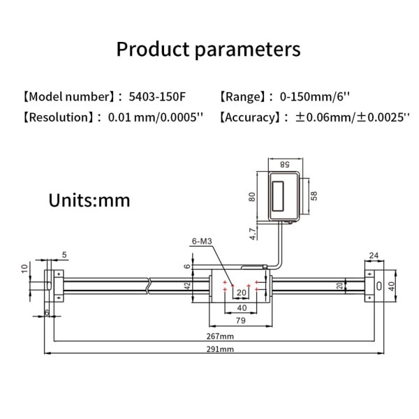 0-150 mm digitaalinen lineaarinen asteikko kaukosäätimen näytöllä digitaalinen luku lineaarinen asteikko