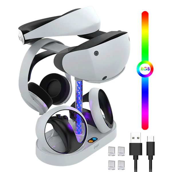 Kontroller Ladestasjon for PS VR2 Lade Dokk Stativ for Playstation VR2 Headset med RGB Lys Display Tilbehør