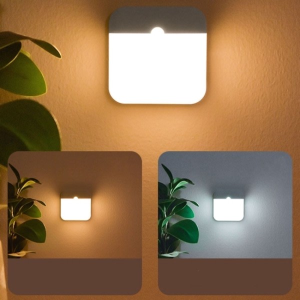 Bevegelse Sensor Led Lys Usb Lade Firkantet Lampe for Soverom Kjøkken Trapp Gang Garderobe Skap Belysning