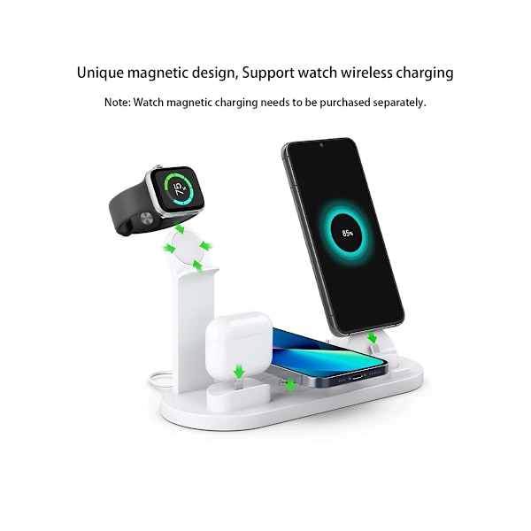 Bästa kvalitet 5 I 1 Trådlös Laddare Stativ Pad För iPhone 15 14 13 12 11 X Apple Watch Airpods Desk Phone Laddare Dock  Station
