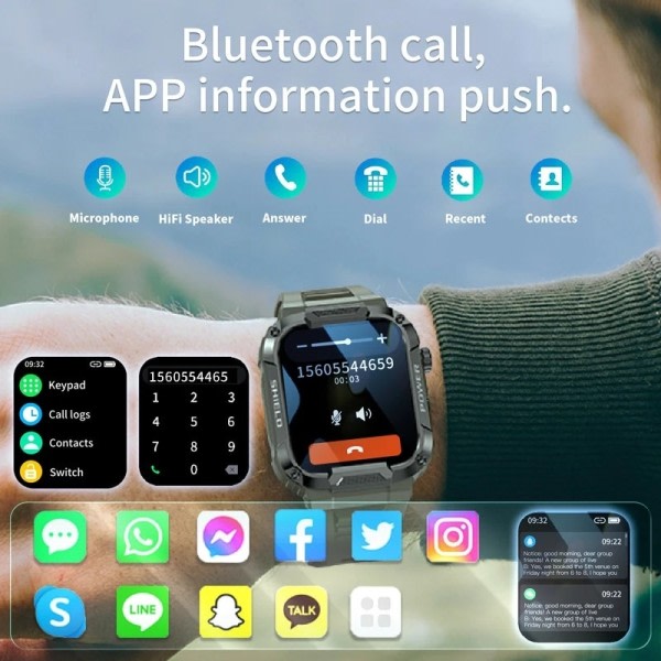 Robust Militär Smart klocka Män För Android IOS Ftiness Klockor