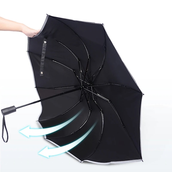 Reflekterende Strip Paraply 10 Bone Fuldt Automatisk Omvendt Foldning Paraplyer Vindtæt og Regntæt Business UV Parasol