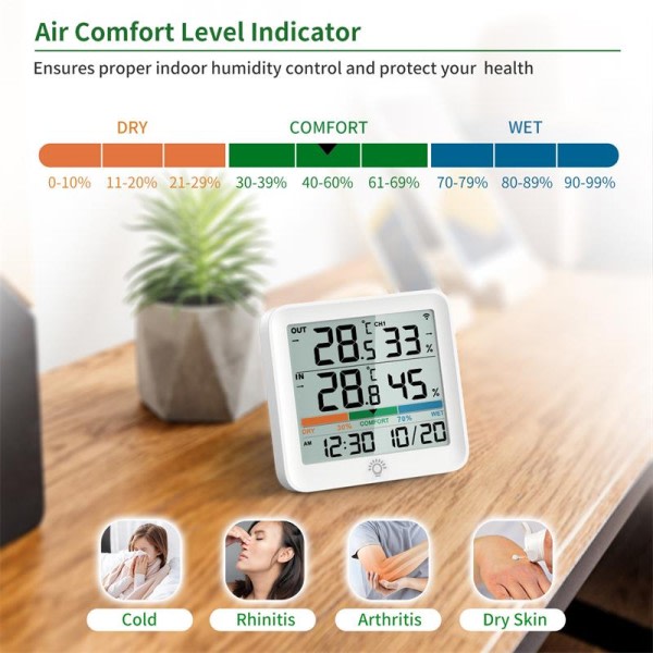LCD Digital Termometer Hygrometer Indendørs Udendørs Temperatur Fugtighed Måler Temperatur Og Fugtighedssensor