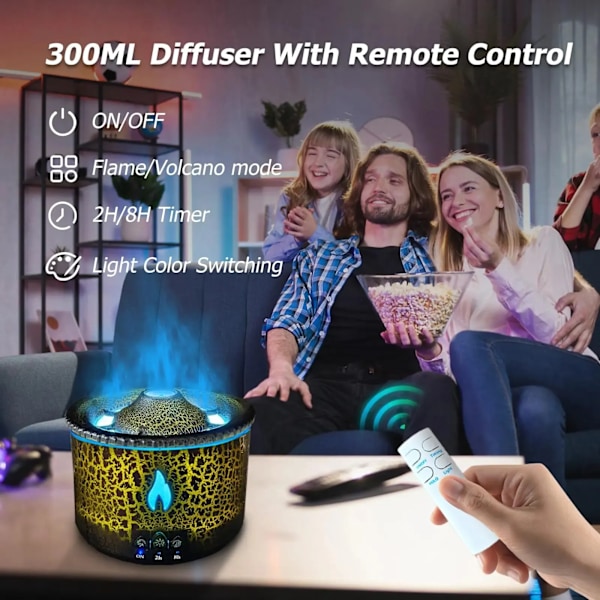 Eterisk Olje Diffuser Luftfukter Aroma Diffuser Aromaterapi Vulkan Luftfukter med flamme & Volcano Mist Mode 2 Colors Timer