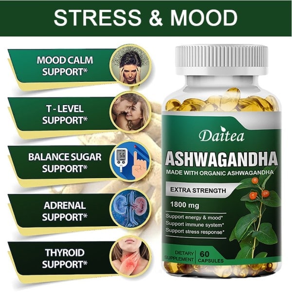 60 biter organisk ashwagandha for forsterke energi styrke utholdenhet lindre angst og stress