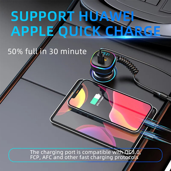 USB Bil Laddare Snabb laddning QC4.0 QC3.0 FCP AFC Typ C Bil USB Snabb Laddning 3 i 1 Snabb Laddning Kabel