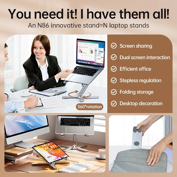 Bedste kvalitet Foldbar Bærbar Stativ 360°Rotation Notebook Bord Aluminium Legering Holder Bærbar Bog Tablet Bracket med varme afledning