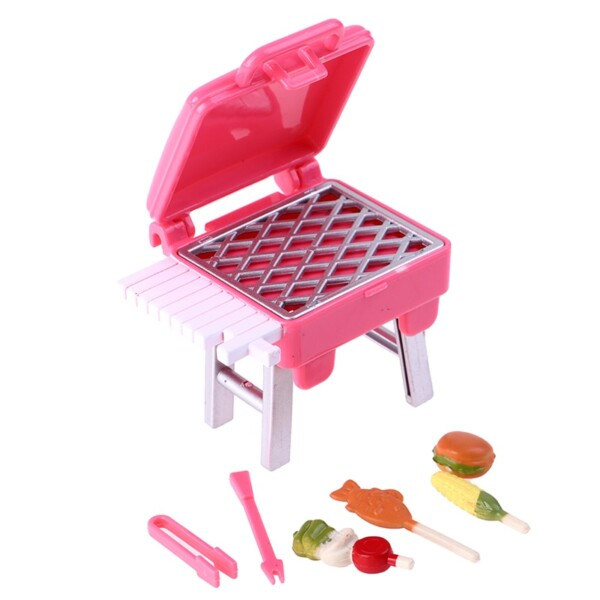 Dukkehus miniatyr møbler mini BBQ grill med klemmer kjøtt burger sett