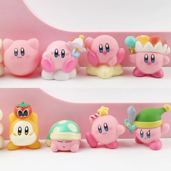 8 stykker Anime Spill Kirby Action Figurer Leker Rosa Tegneserie Kawaii Kirby PVC Søtt Figur Action Leketøy