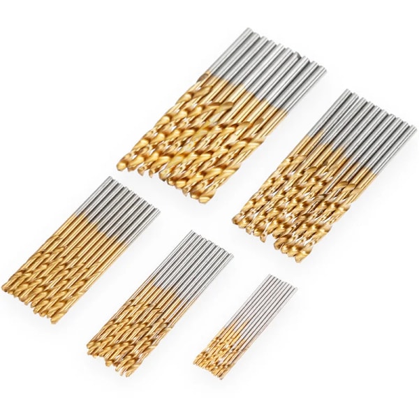 50 stykker Høj Speed Stål Ti-belagt Twist Bit Titanium Coated Bor Bits Værktøj