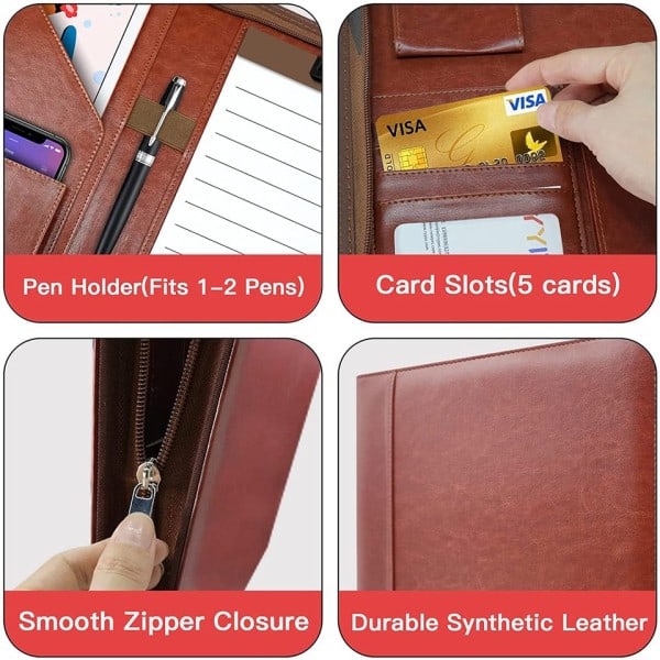 Multifunktionell A4 Konferens Läder Kontrakt Arkiv Mappar Zippered Arrangör Kort hållare