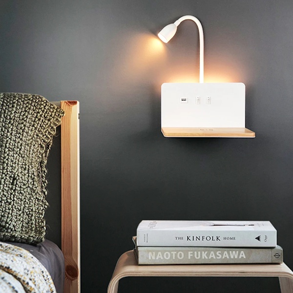 Inomhus LED Vägg Lampa Med USB Gränssnitt Och Trådlös Laddning Modern 360° Vridbar Vägg Ljus Med Switch