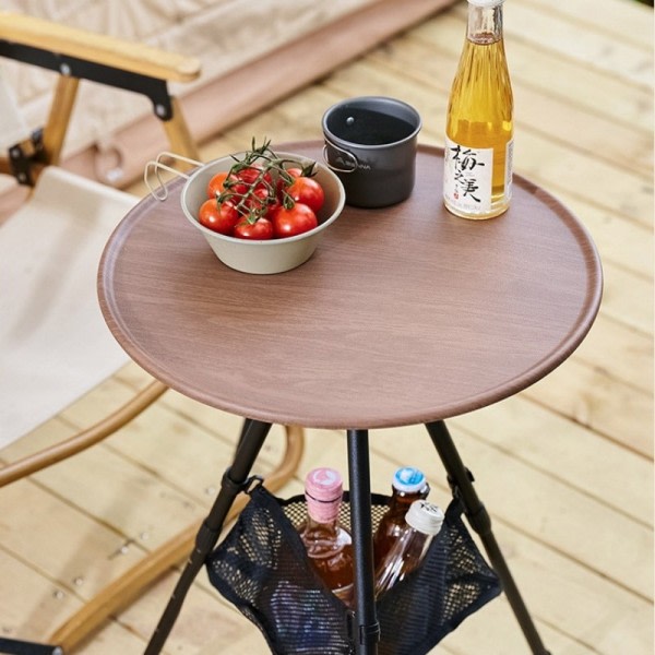Teleskopiskt fällbart rundt bord utomhus trebent bärbart matbord bord