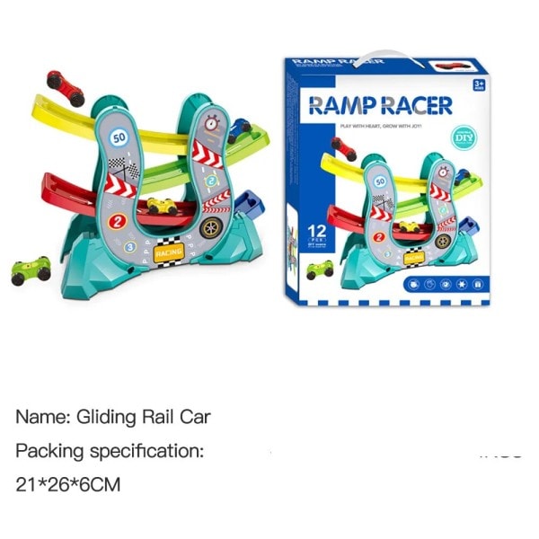 Svæveflyvning biler rampe racer biler racer bane bil 4 niveauer zig zag rampe bil racing legetøj køretøjer