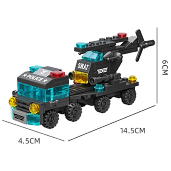 6i1 Spesial Politi Tau Lastbiler Fly Bil Mini Loader Classic Modell Byggeklosser Sett Klosser Leketøy