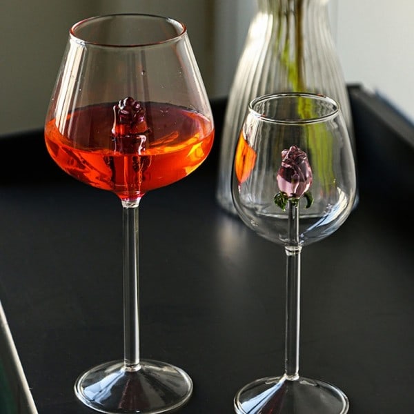 Creative 3D Rosa Glas Ros Inbyggd Rött Vit Vin Glasögon Kopp Stemware Bägare Champagne Flöjt