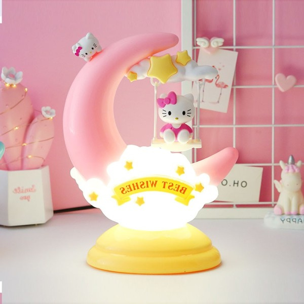 Hello Kitty Måne Natt Lys Tegneserie KT Katt Bord Lampe Barn Leke