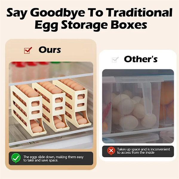 Automatisk rullning Ägg ställ hållare förvaring box ägg korg mat behållare ägg fodral hållare kylskåp förvaring arrangör