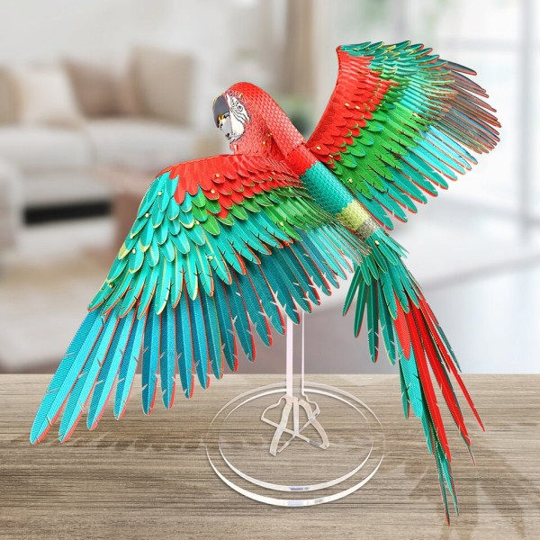 3D Metal Puslespil -Scarlet Ara med Akryl Stativ Gør det selv Model Kits Samling Stiksav Legetøj