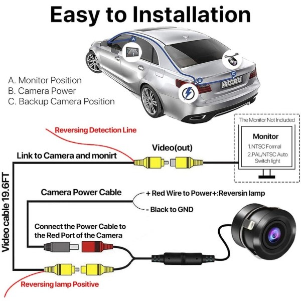 Bil Rear View Kamera Natt Vision Reversering Auto Parkering Kamera IP68 Vanntett CCD LED Auto Backup Monitor