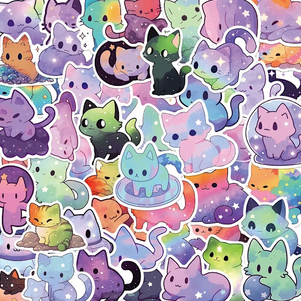 50 stykker tegneserie Kat Klistermærker Starry Sky Cat Graffiti Klistermærker