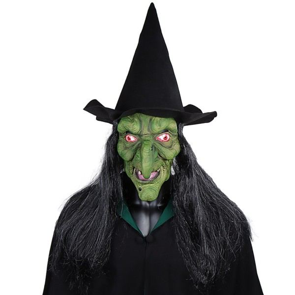 Halloween Skräck Gammal Häxa Mask med Hatt Cosplay Skrämmande Clown Hag Latex masker