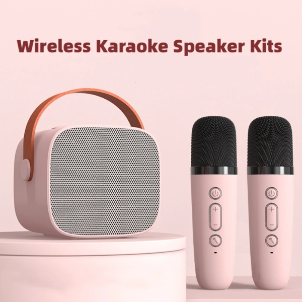 Mini karaoke maskin for barn og voksne bærbar høyttaler med 1-2 trådløs mikrofon