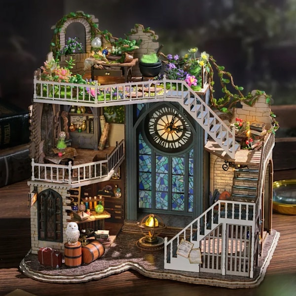 DIY Miniatyr Dock Hus Kit Trä Dockhus Rumslåda Magic Workshop Trädgård Gåvor Jul