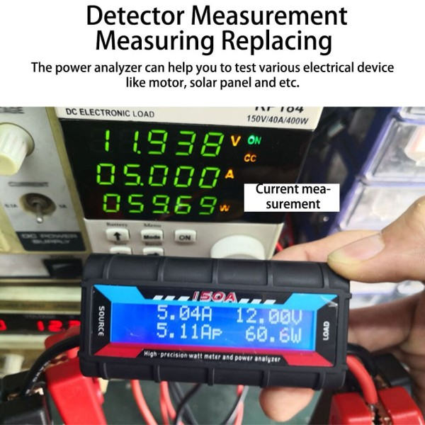 ABS Watt Meter Återanvändbar Professionell 150A Digital Elektrisk Solar panel LCD Skärm Ström Analyzer